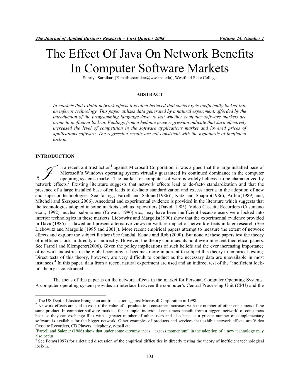 Network Externalities in the Computer Operating Systems Market
