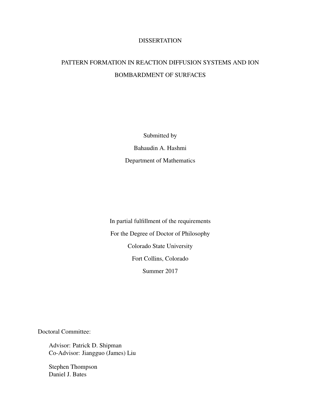 Dissertation Pattern Formation in Reaction