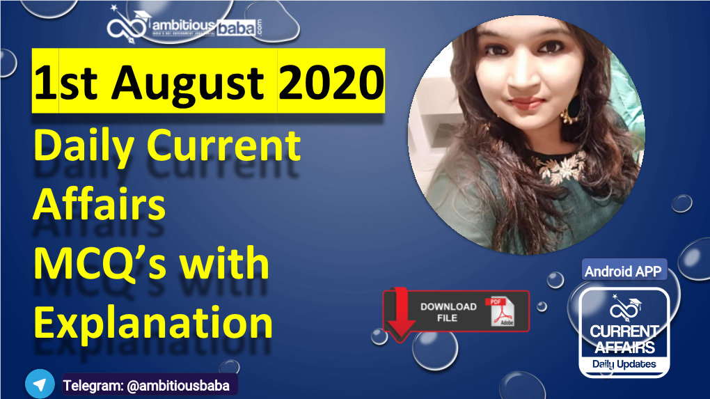 1St August 2020 Daily Current Affairs