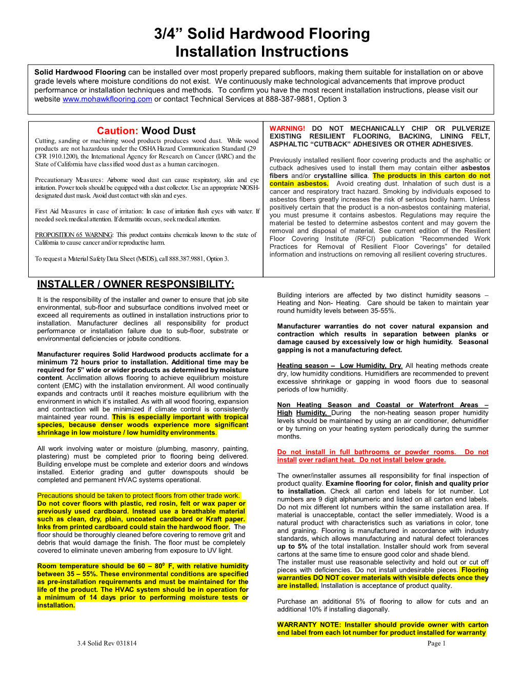 3/4” Solid Hardwood Flooring Installation Instructions