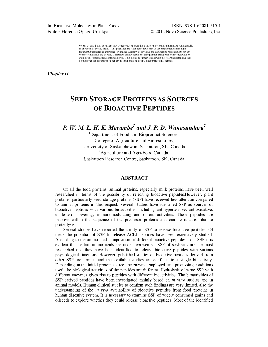 Seed Storage Proteins As Sources of Bioactive Peptides