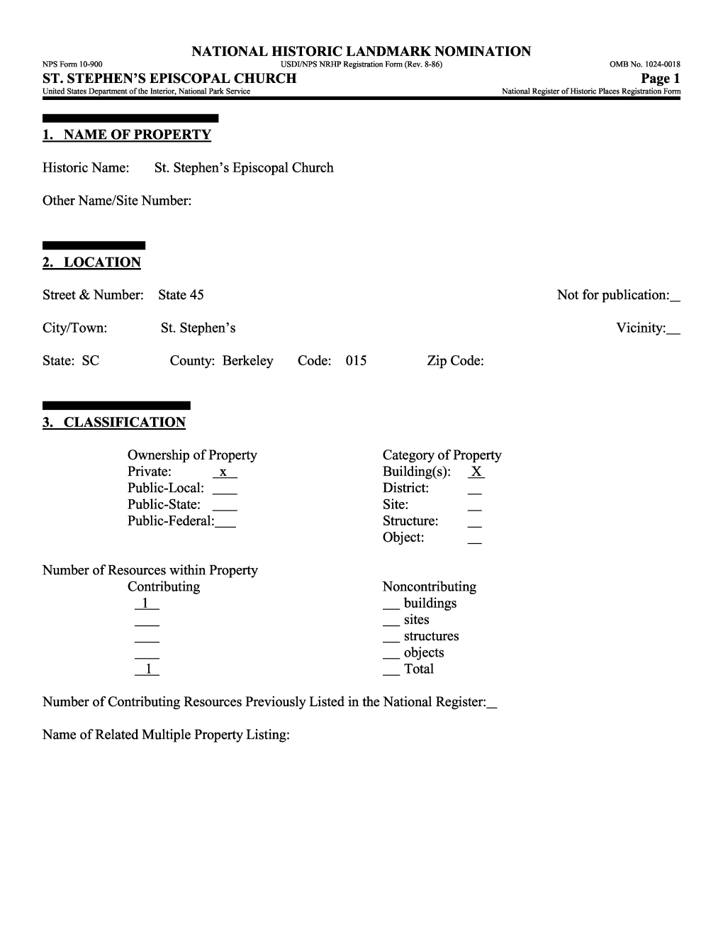 ST. STEPHEN's EPISCOPAL CHURCH Page 1 United States Department of the Interior, National Park Service National Register of Historic Places Registration Form