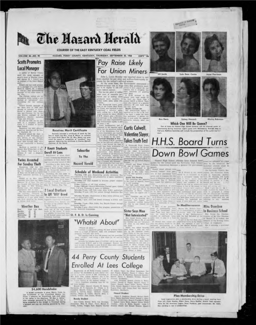 The Hazard Herald: 1958-09-25