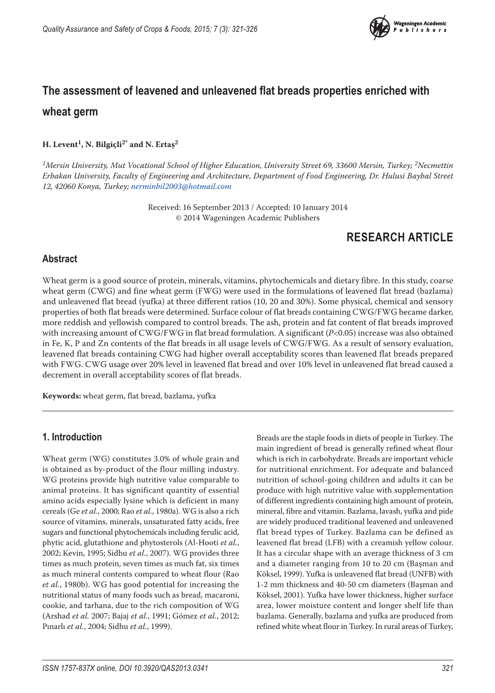 Quality Assurance and Safety of Crops & Foods