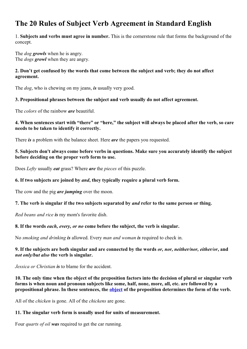 The 20 Rules Of Subject Verb Agreement In Standard English