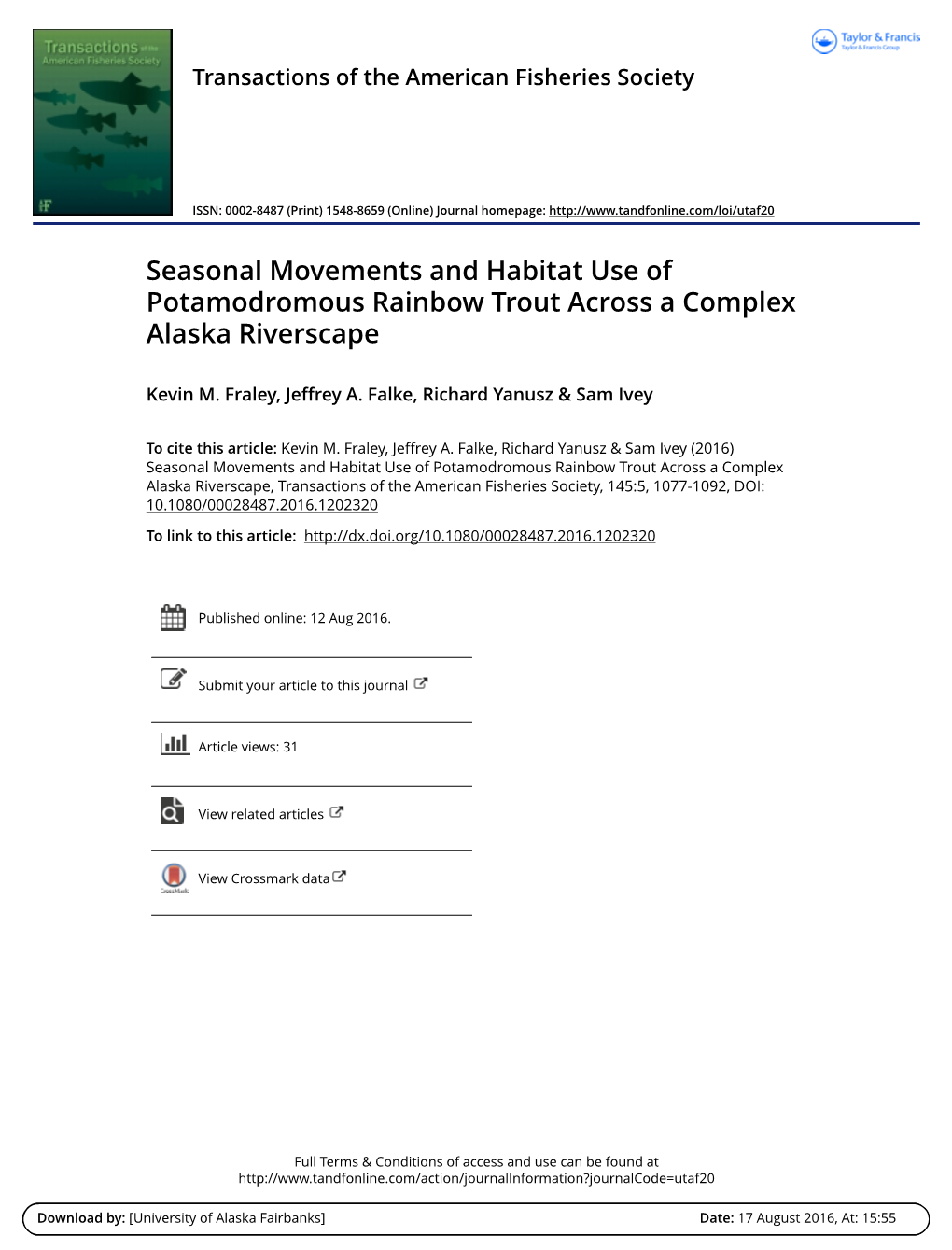 Seasonal Movements and Habitat Use of Potamodromous Rainbow Trout Across a Complex Alaska Riverscape