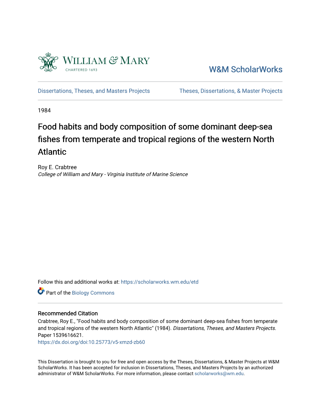 Food Habits and Body Composition of Some Dominant Deep-Sea Fishes from Temperate and Tropical Regions of the Western North Atlantic