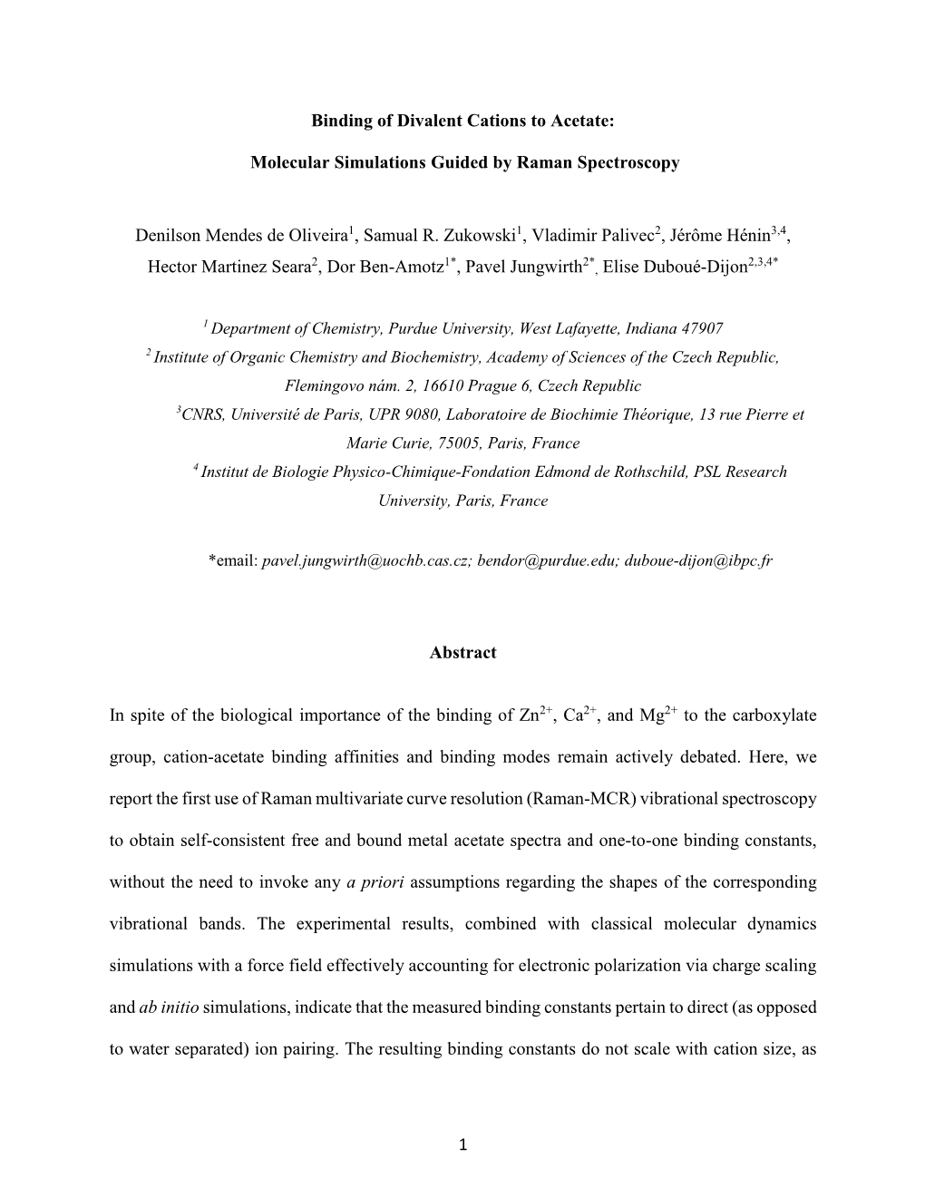 1 Binding of Divalent Cations to Acetate