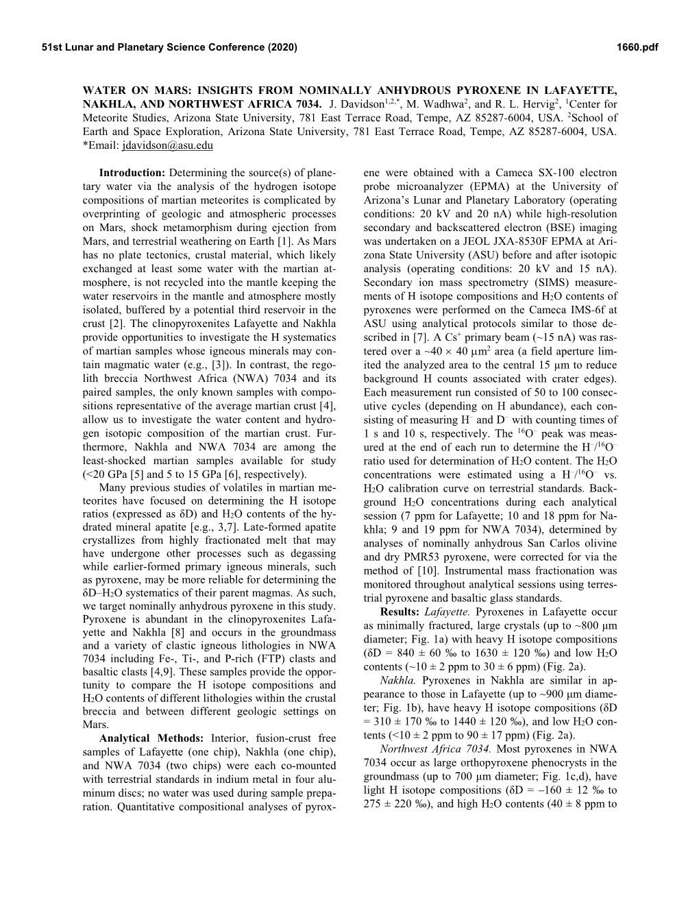 Water on Mars: Insights from Nominally Anhydrous Pyroxene in Lafayette, Nakhla, and Northwest Africa 7034