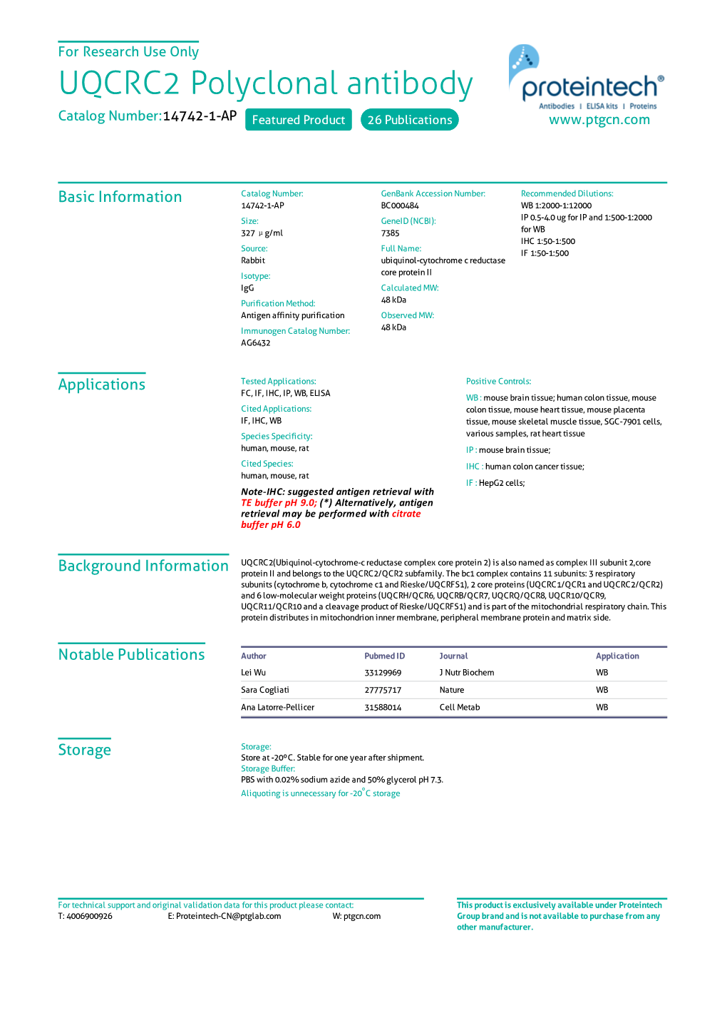 UQCRC2 Polyclonal Antibody