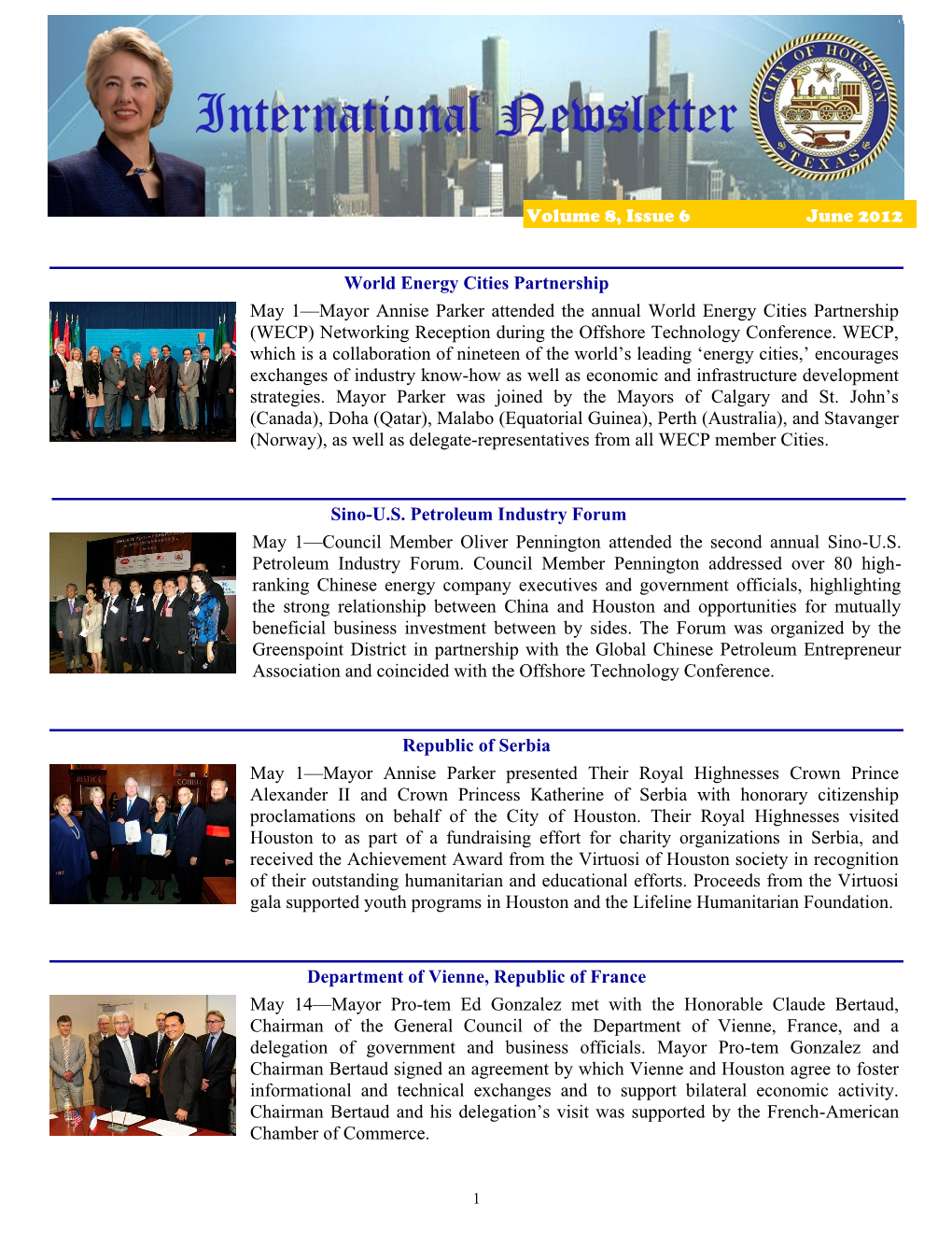 Volume 8, Issue 6 June 2012 May 1—Mayor Annise Parker Presented