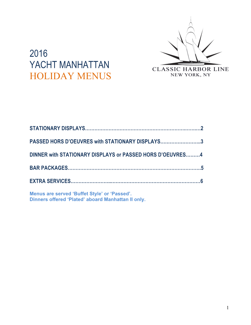 2016 Yacht Manhattan Holiday Menus