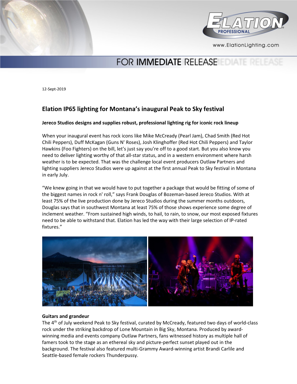 Elation IP65 Lighting for Montana's Inaugural Peak to Sky Festival