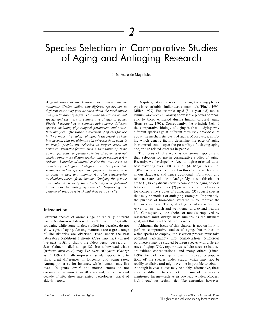 Species Selection in Comparative Studies of Aging and Antiaging Research