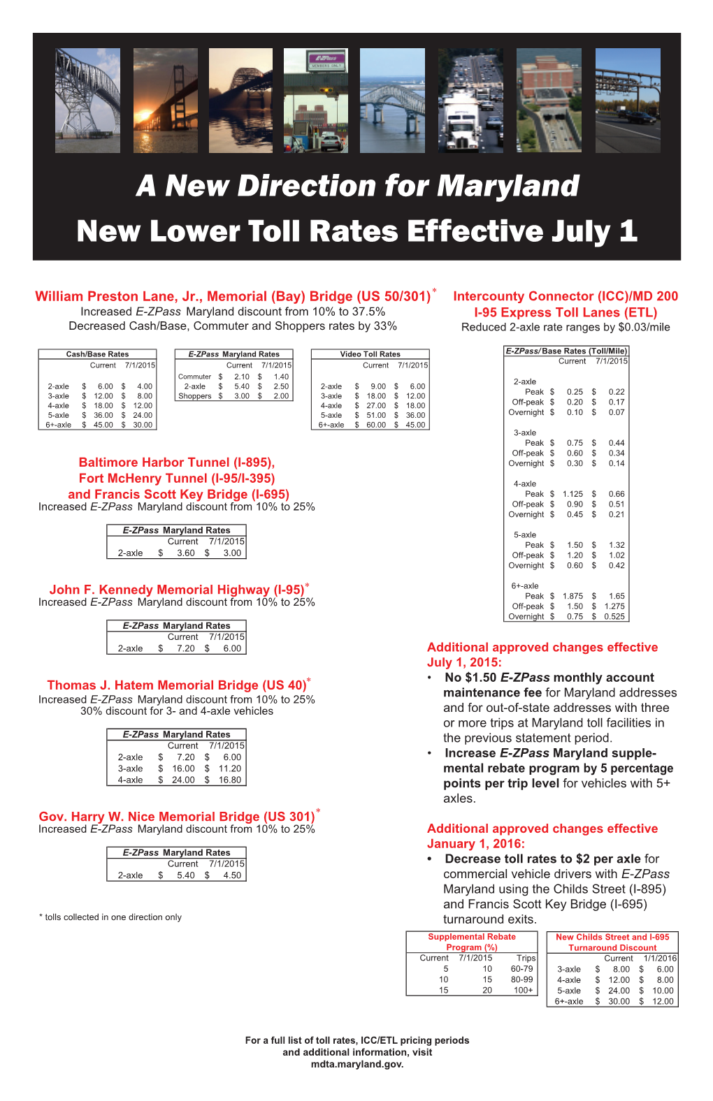 A New Direction for Maryland New Lower Toll Rates Effective July 1