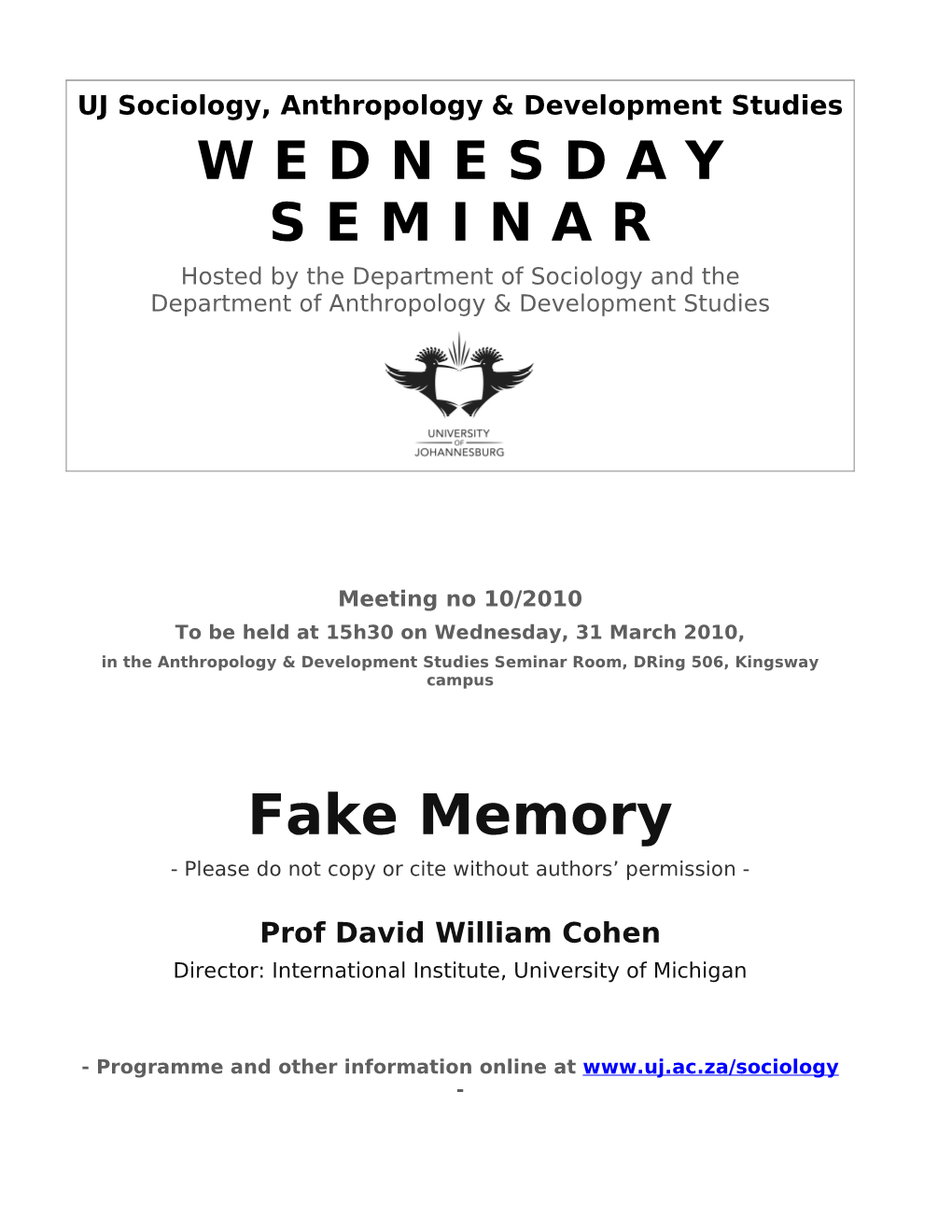 Fake Memory - Please Do Not Copy Or Cite Without Authors’ Permission