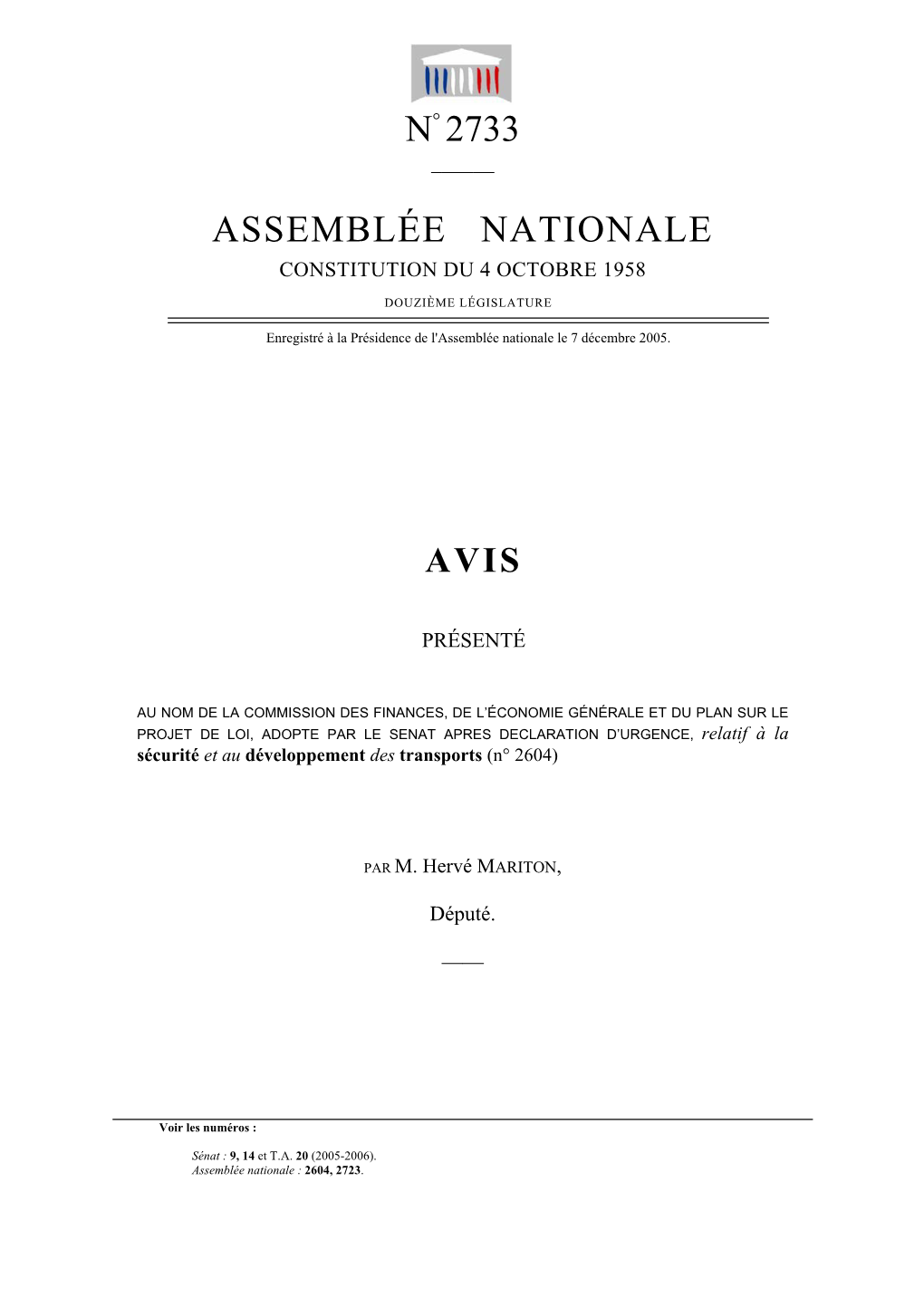 N° 2733 Assemblée Nationale