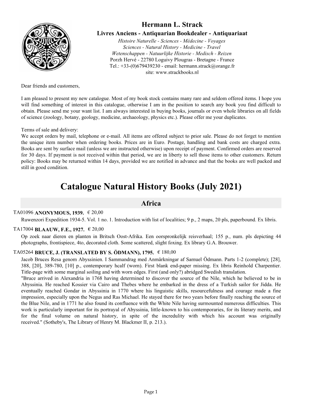 Catalogue Natural History Books (July 2021)