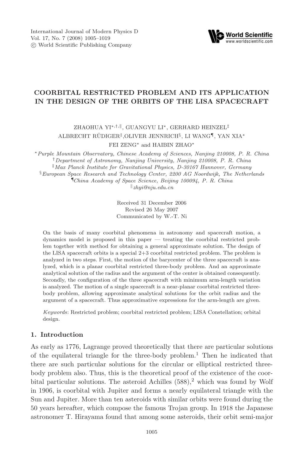 Coorbital Restricted Problem and Its Application in the Design of the Orbits of the Lisa Spacecraft