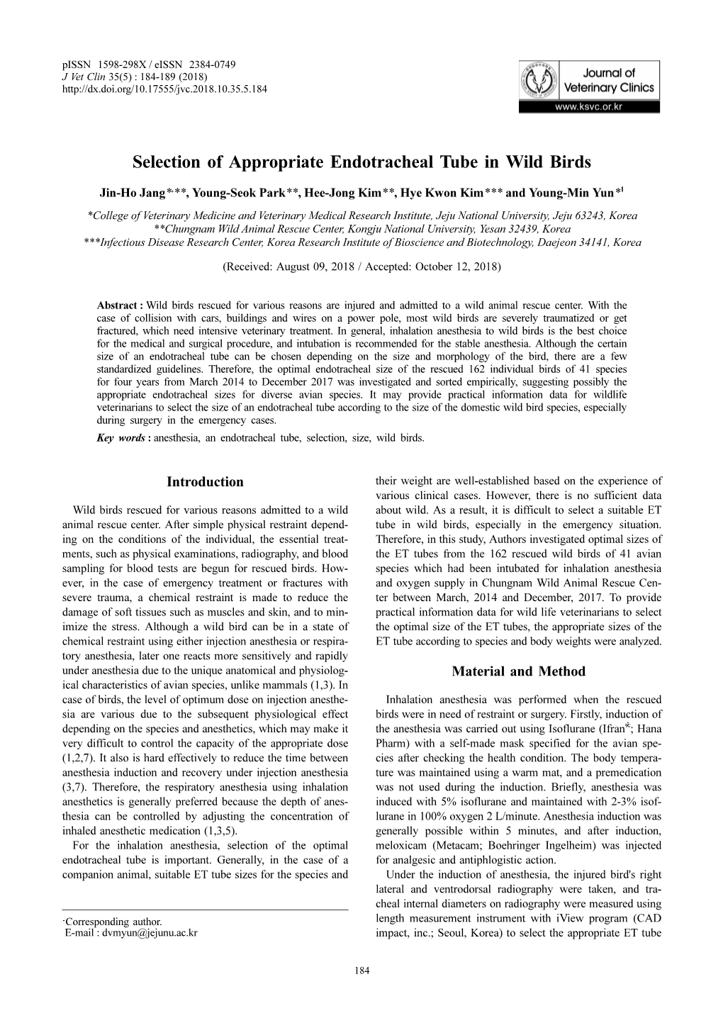 Selection of Appropriate Endotracheal Tube in Wild Birds