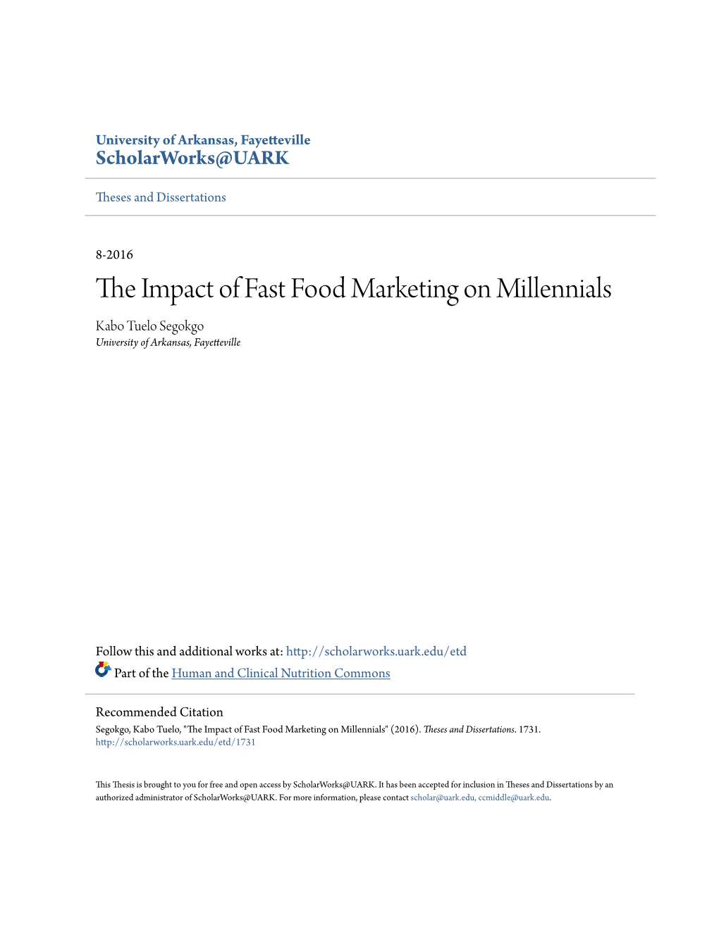 The Impact of Fast Food Marketing on Millennials