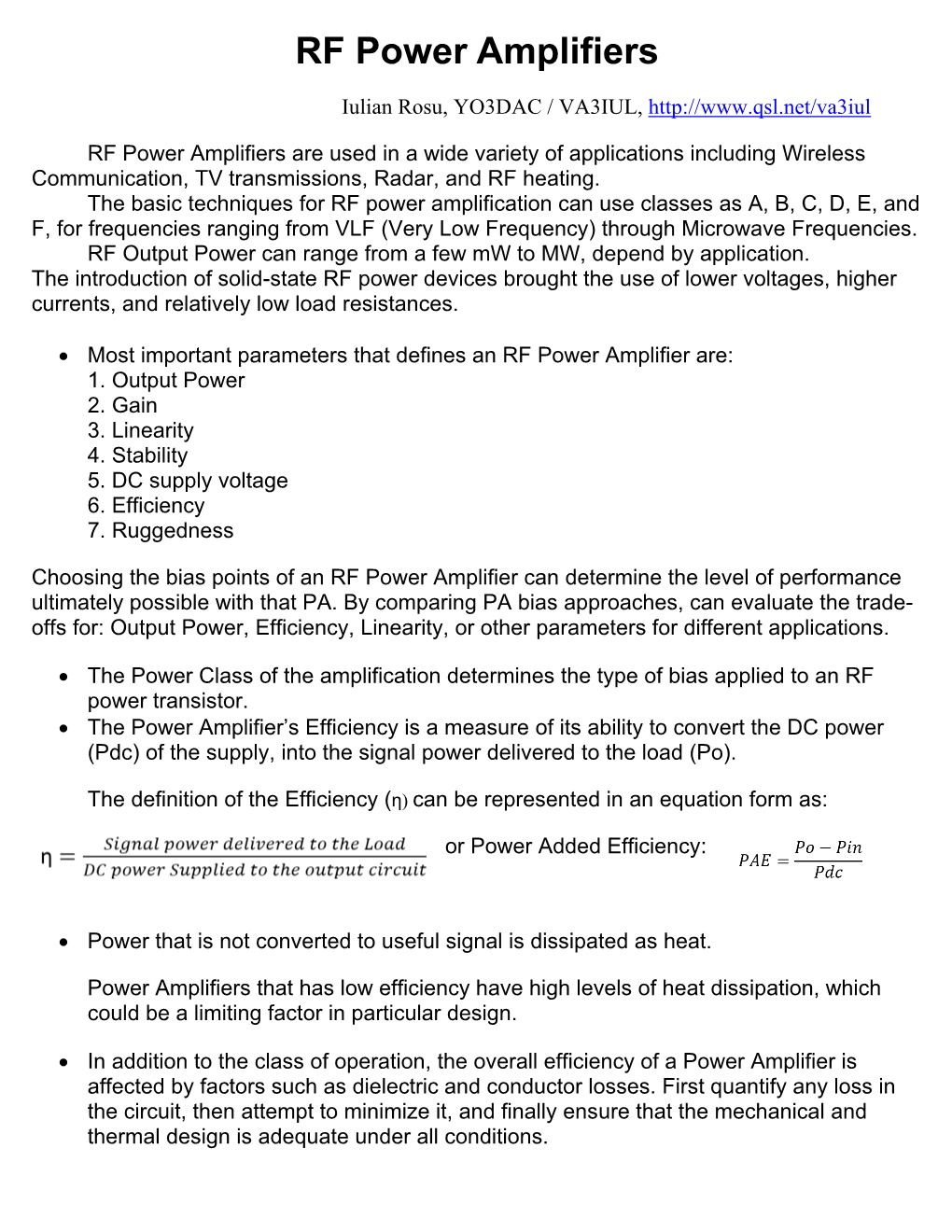 RF Power Amplifiers Classes