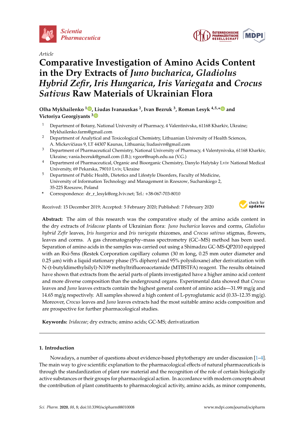 Comparative Investigation of Amino Acids Content in the Dry