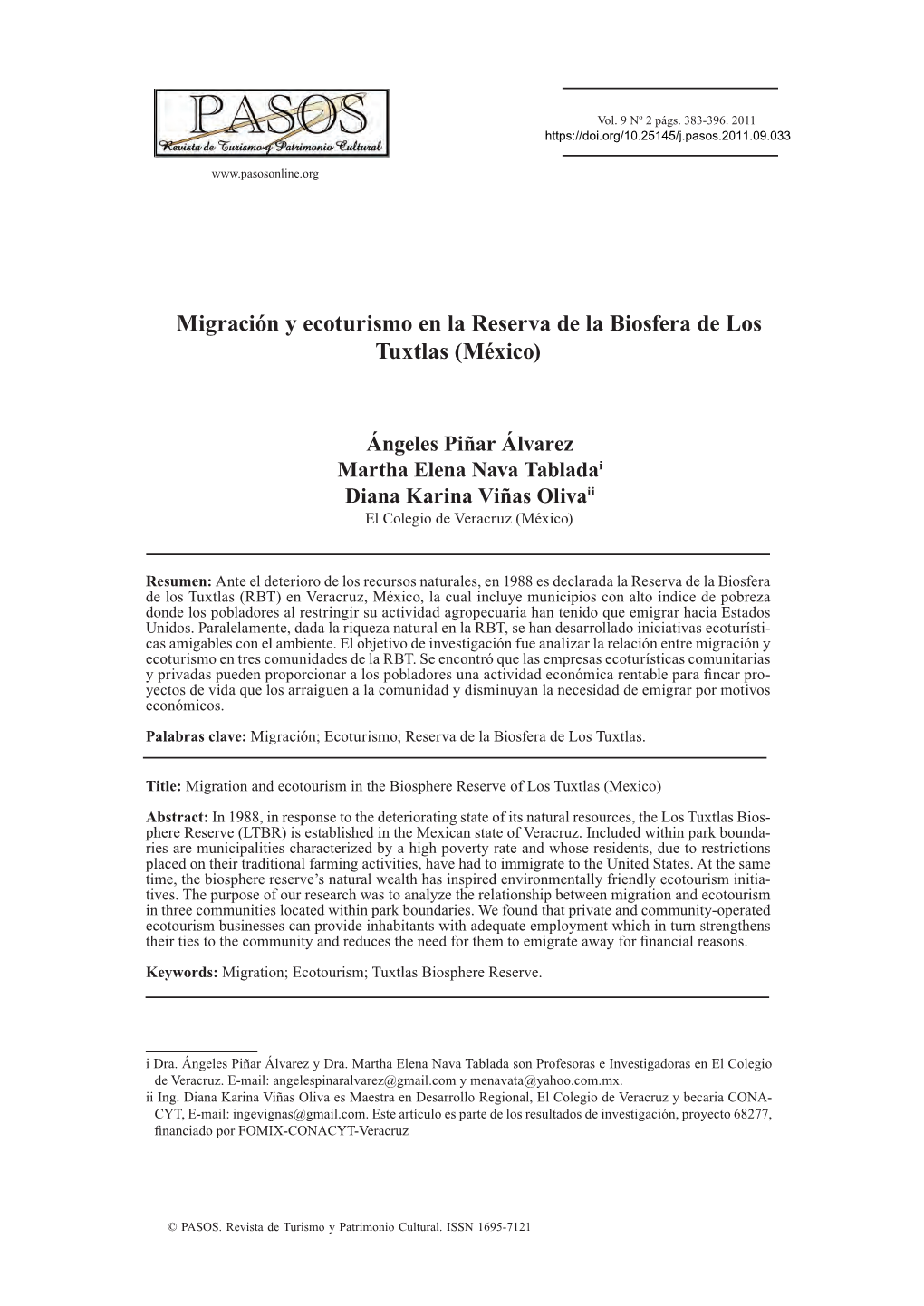 Migración Y Ecoturismo En La Reserva De La Biosfera De Los Tuxtlas (México)
