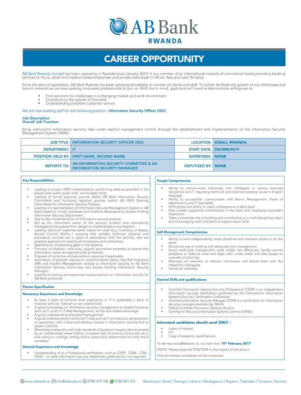 Career Opportunity