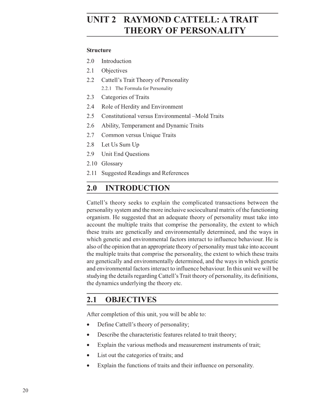 Unit 2 Raymond Cattell: a Trait Theory of Personality