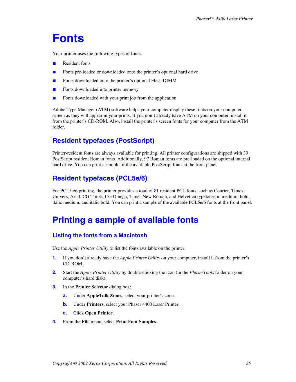 Phaser 4400 Laser Printer Features Guide