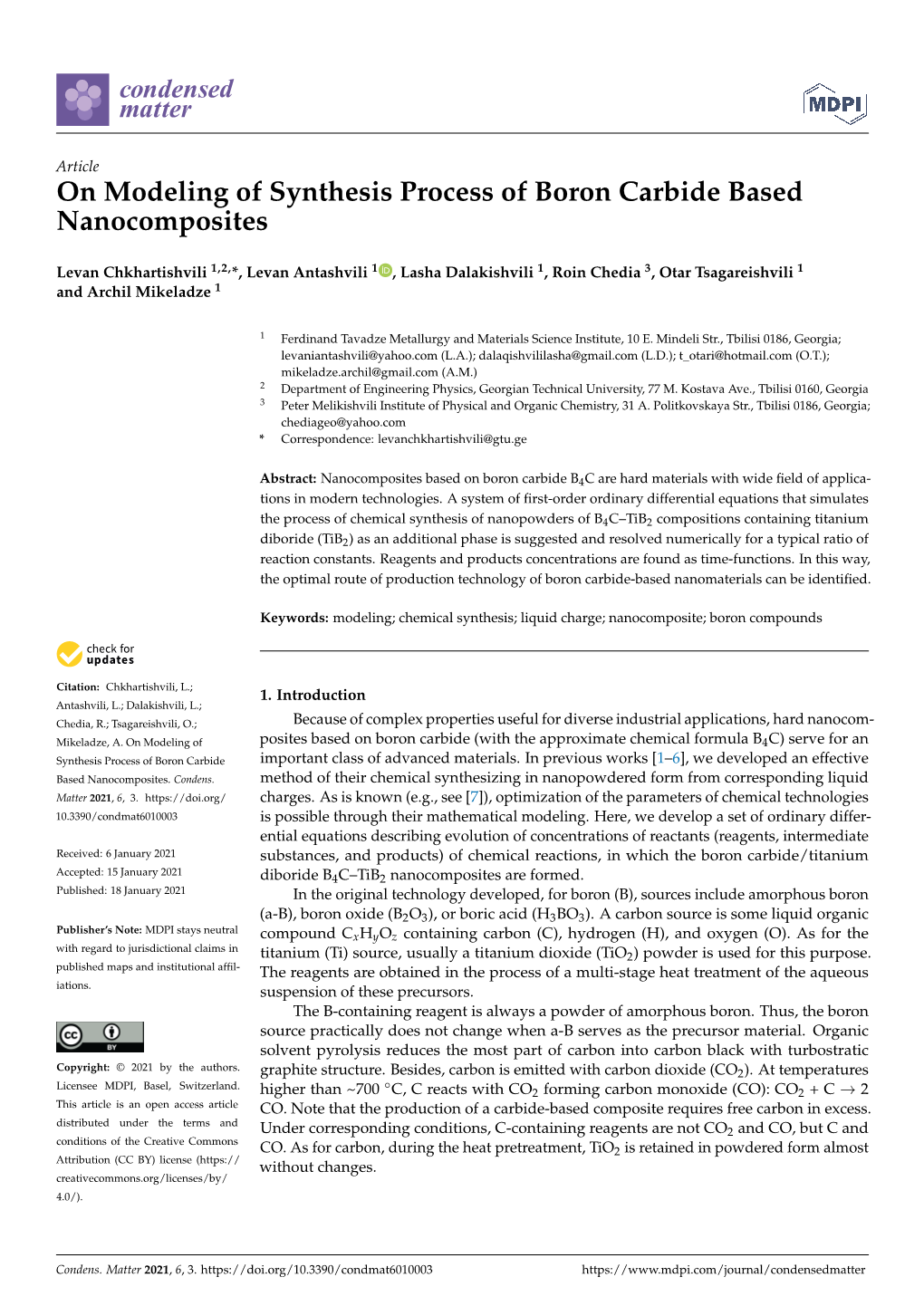 On Modeling of Synthesis Process of Boron Carbide Based Nanocomposites