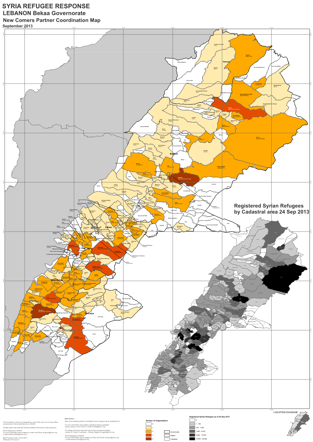 SYRIA REFUGEE RESPONSE LEBANON Bekaa Governorate New Comers Partner Coordination Map