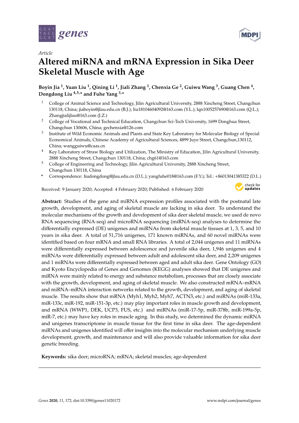 Altered Mirna and Mrna Expression in Sika Deer Skeletal Muscle with Age