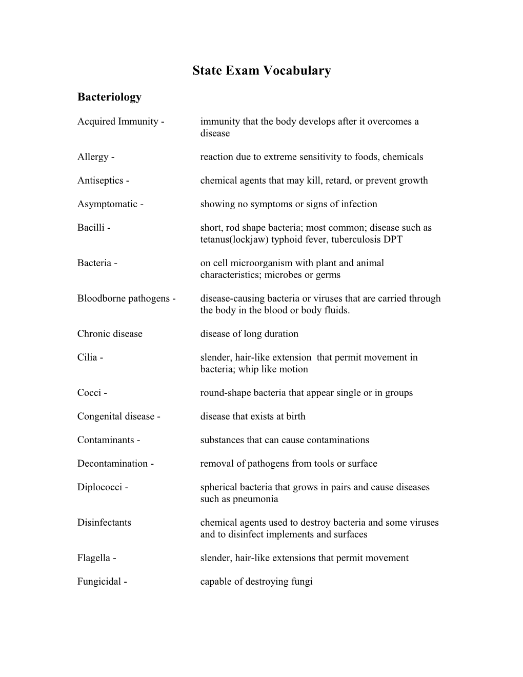 State Exam Vocabulary