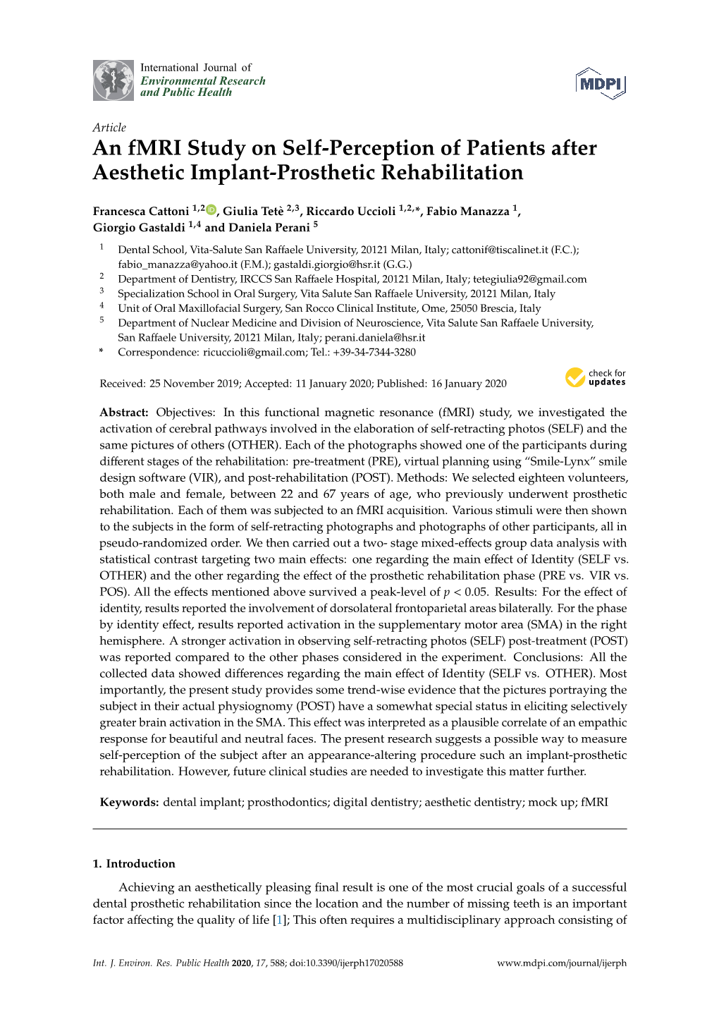 An Fmri Study on Self-Perception of Patients After Aesthetic Implant-Prosthetic Rehabilitation