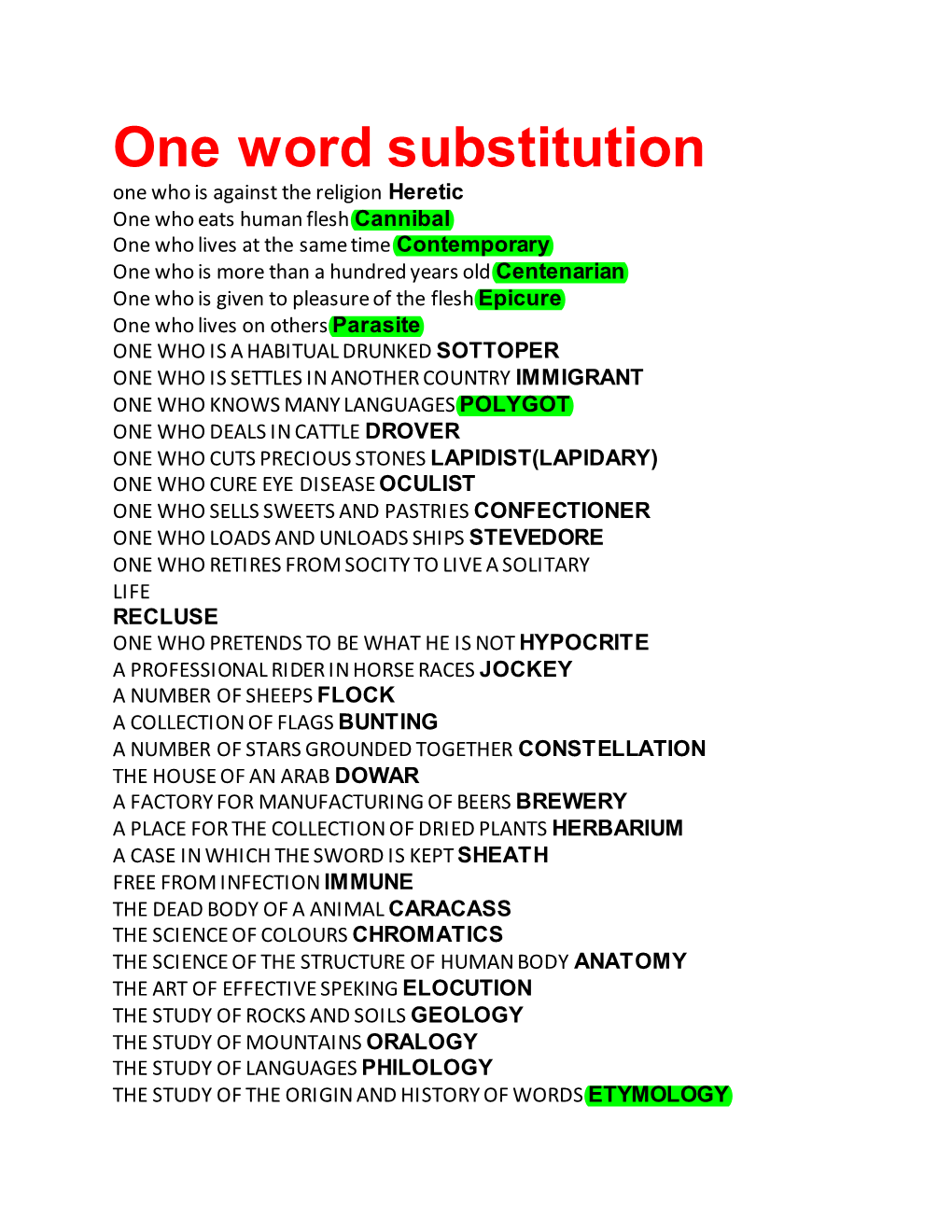 One Word Substitution