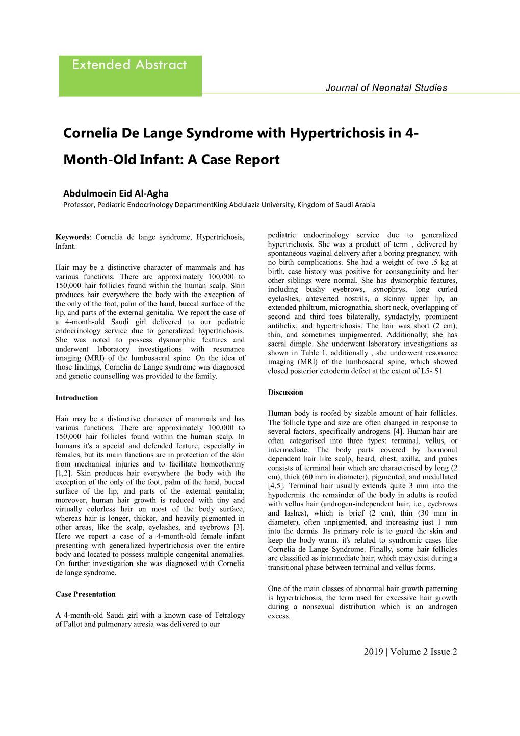 Cornelia De Lange Syndrome with Hypertrichosis in 4- Month-Old Infant: a Case Report