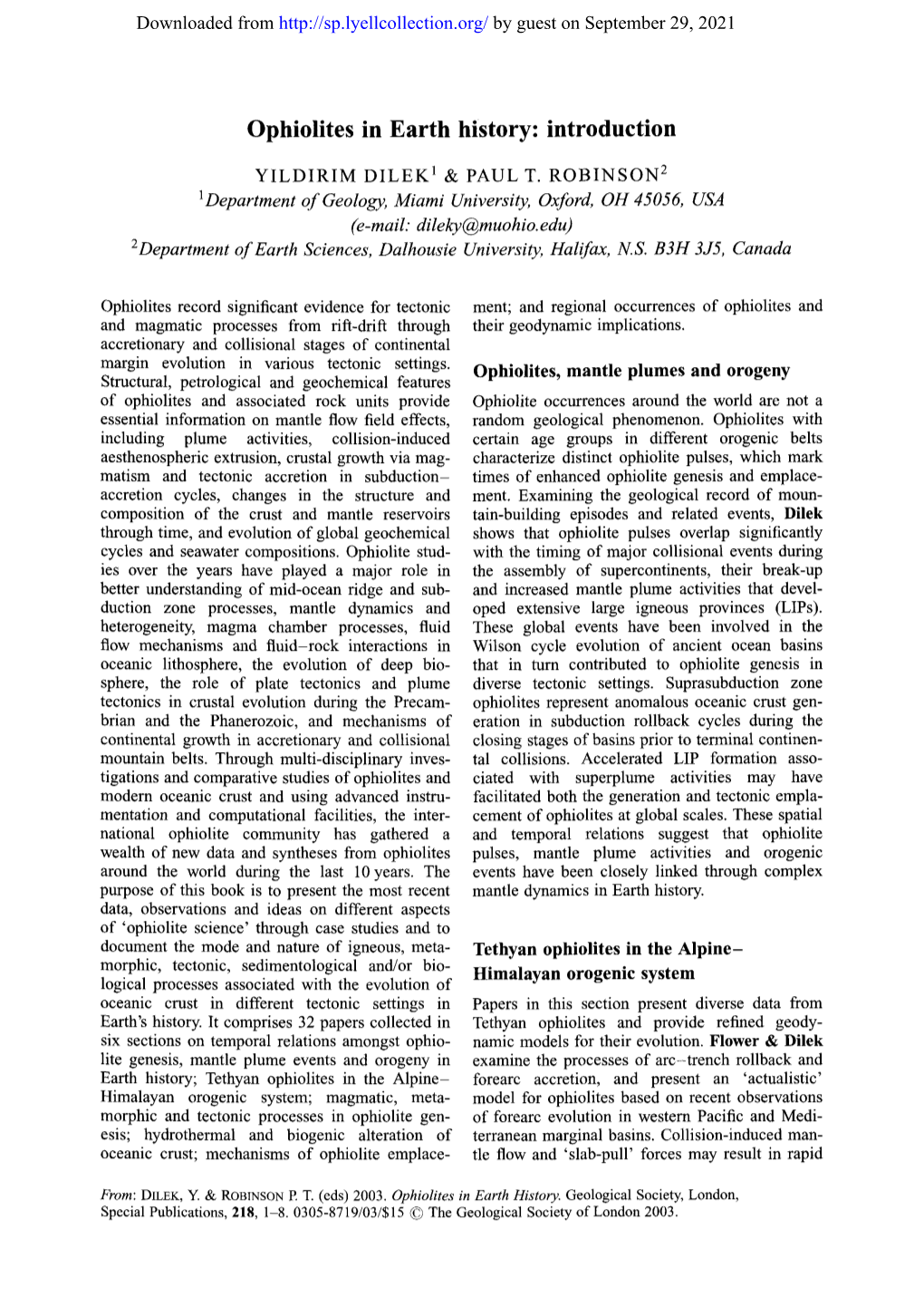 Ophiolites in Earth History: Introduction