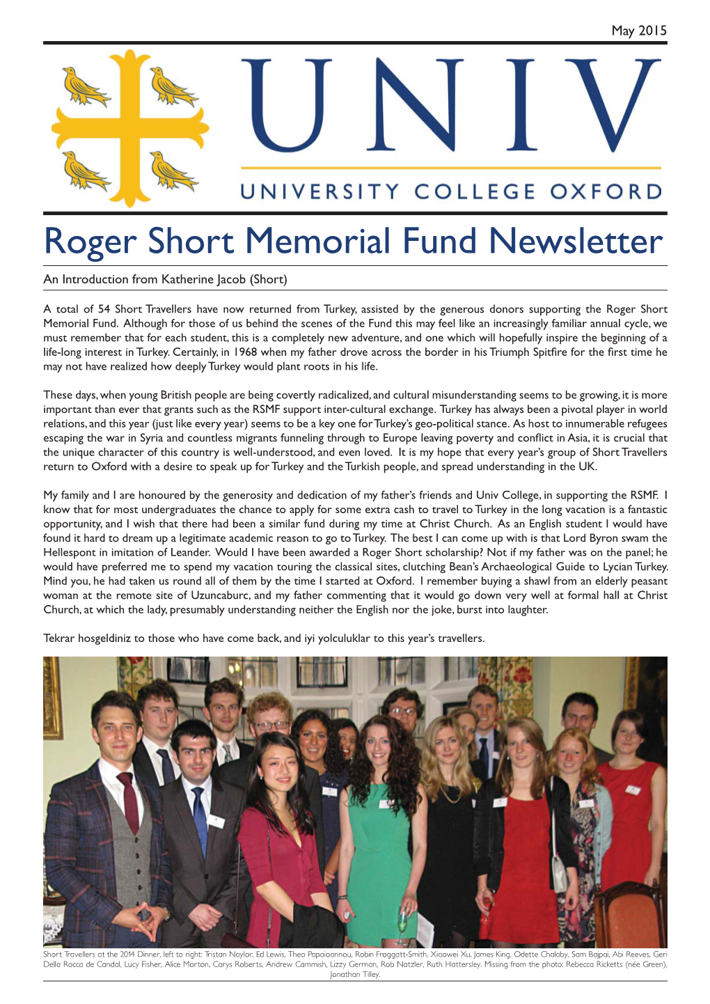 Roger Short Memorial Fund Newsletter an Introduction from Katherine Jacob (Short)