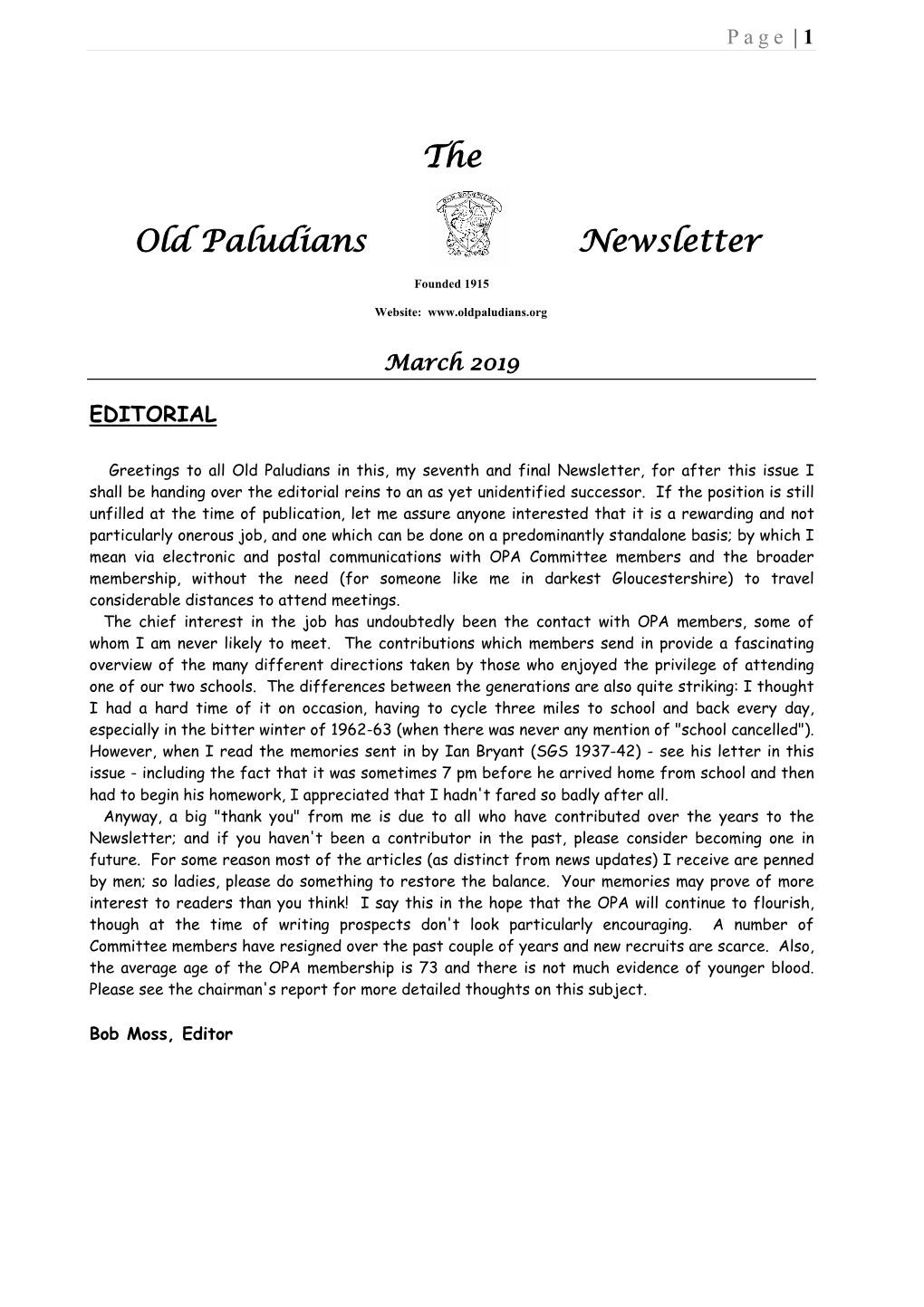 The Old Paludians Newsletter