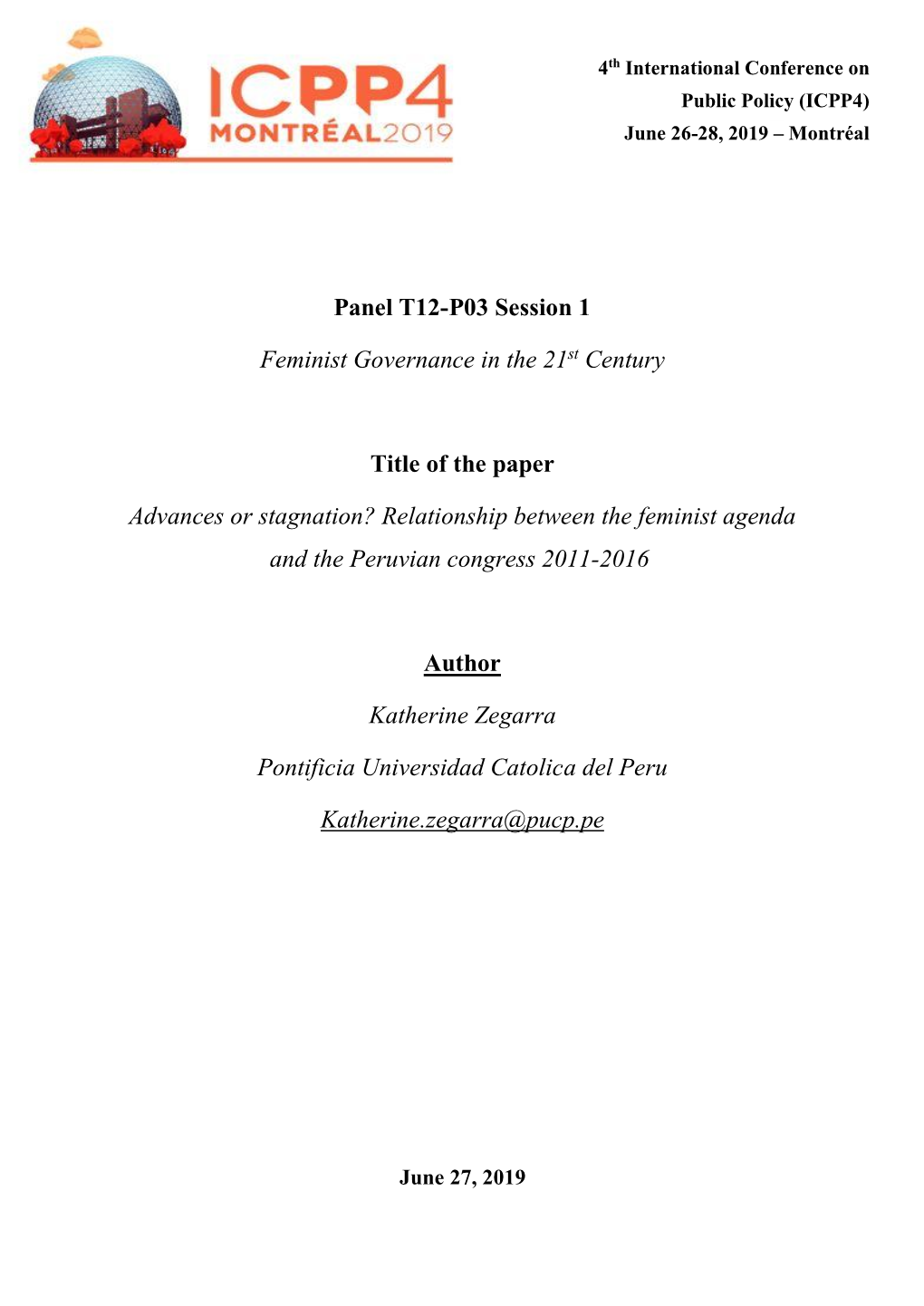 Panel T12-P03 Session 1 Feminist Governance in the 21St Century