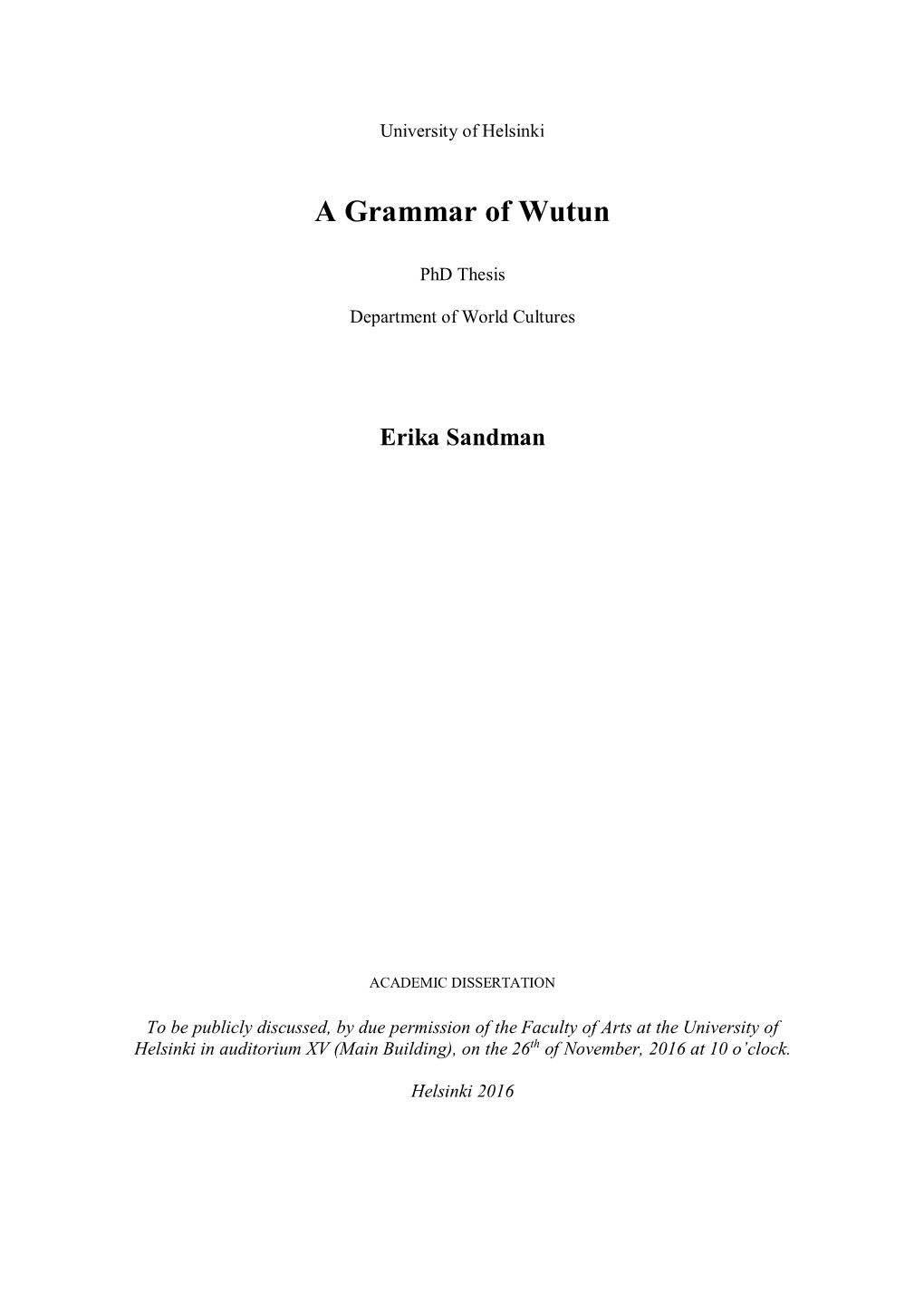 A Grammar of Wutun