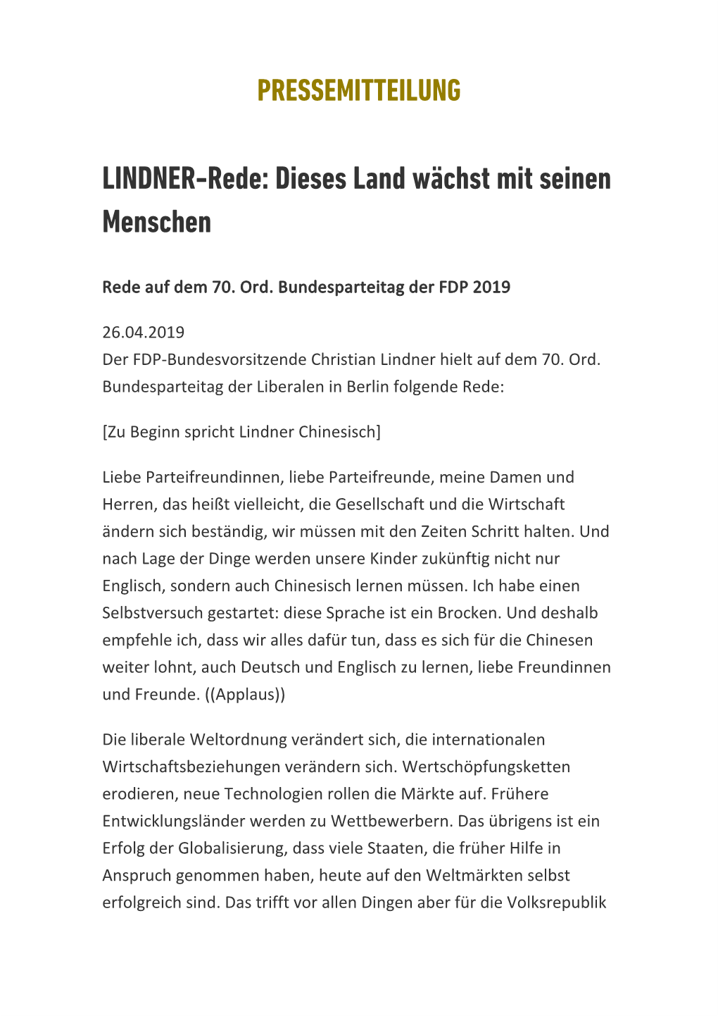 LINDNER-Rede: Dieses Land Wächst Mit Seinen Menschen