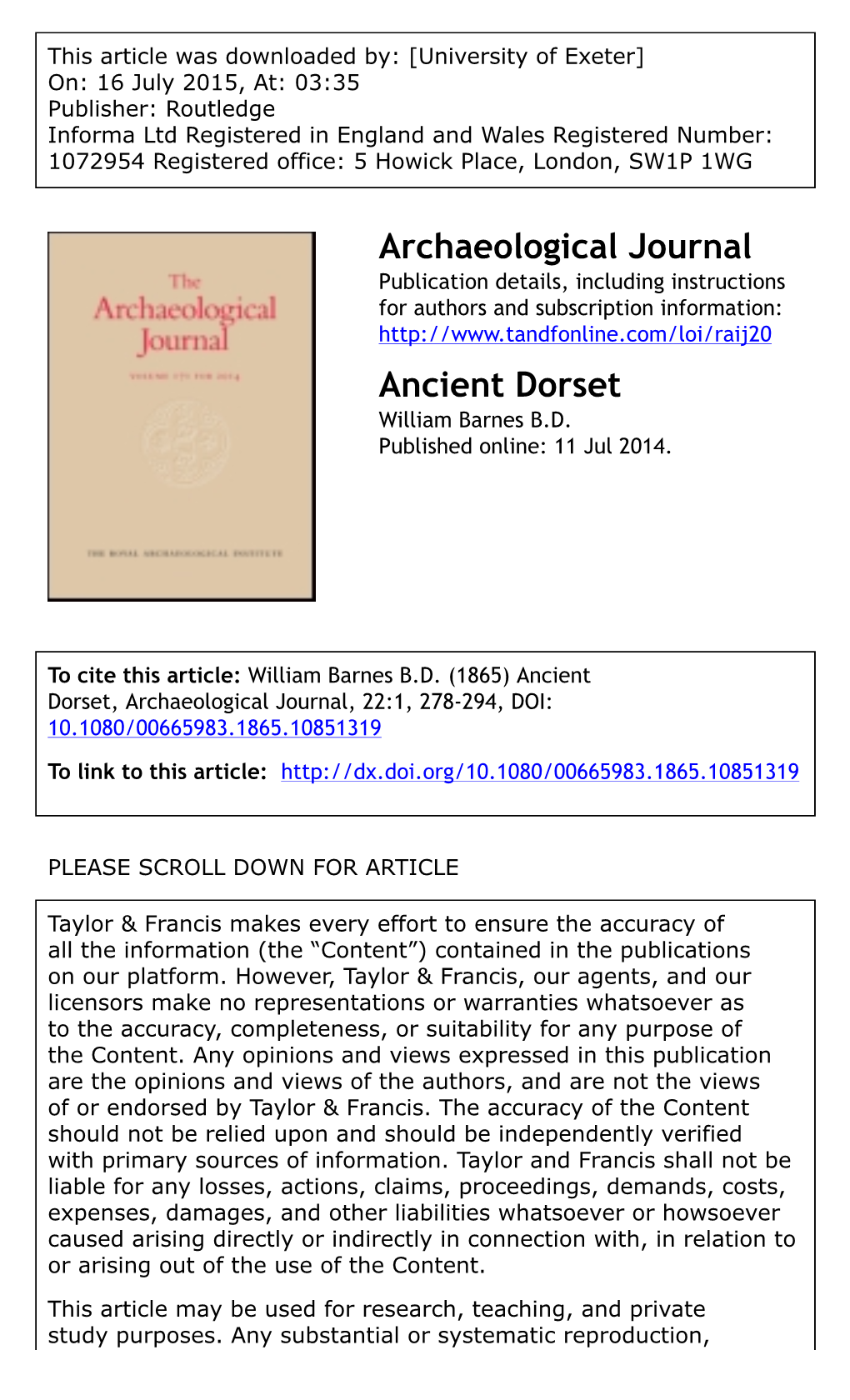 Archaeological Journal Ancient Dorset