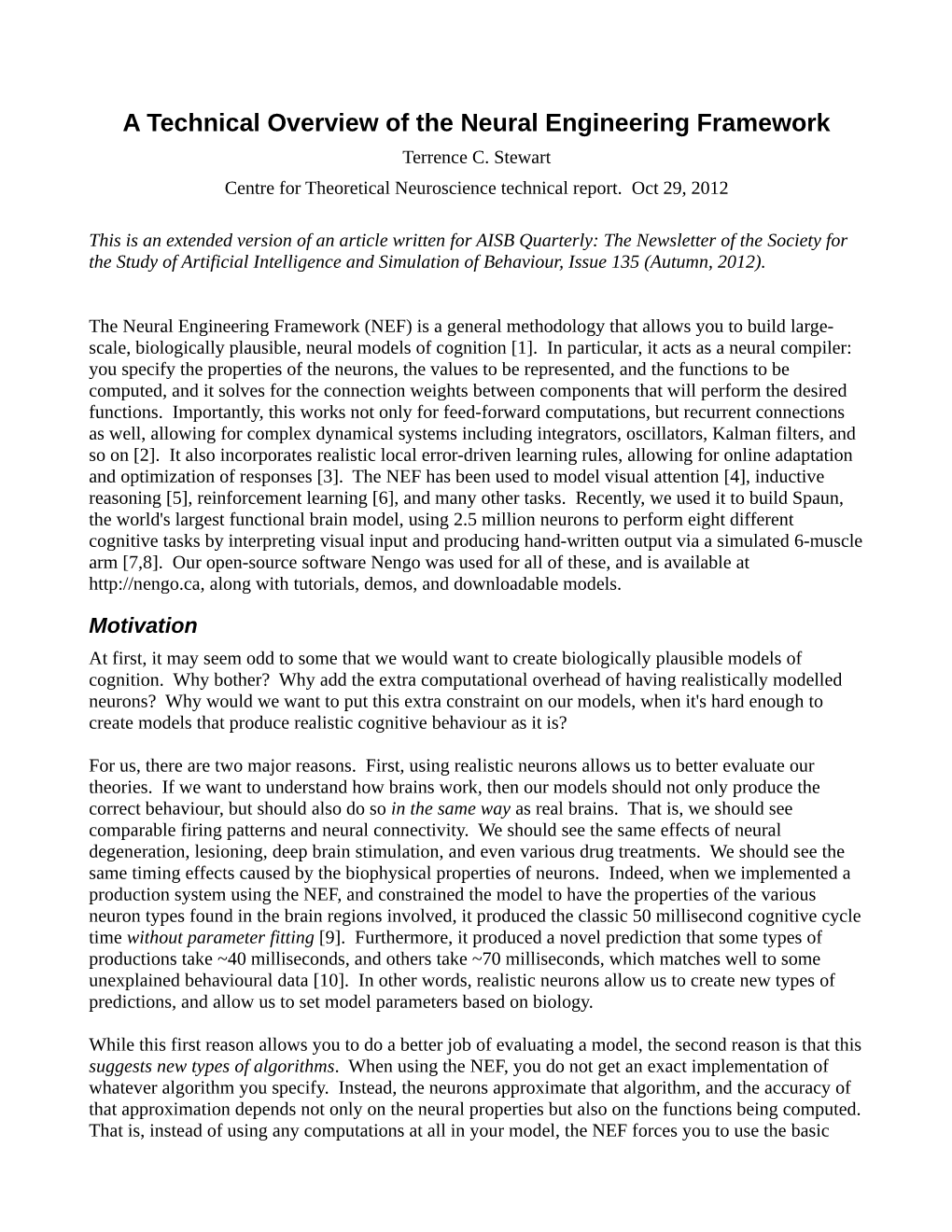 A Technical Overview of the Neural Engineering Framework Terrence C