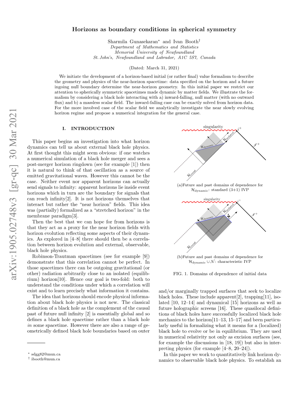 Horizons As Boundary Conditions in Spherical Symmetry