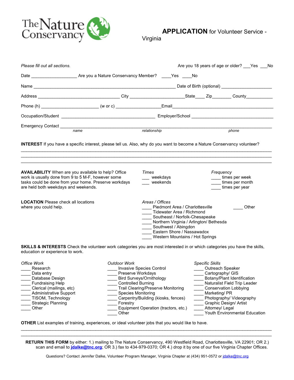 VOLUNTEER FORM- Virginia