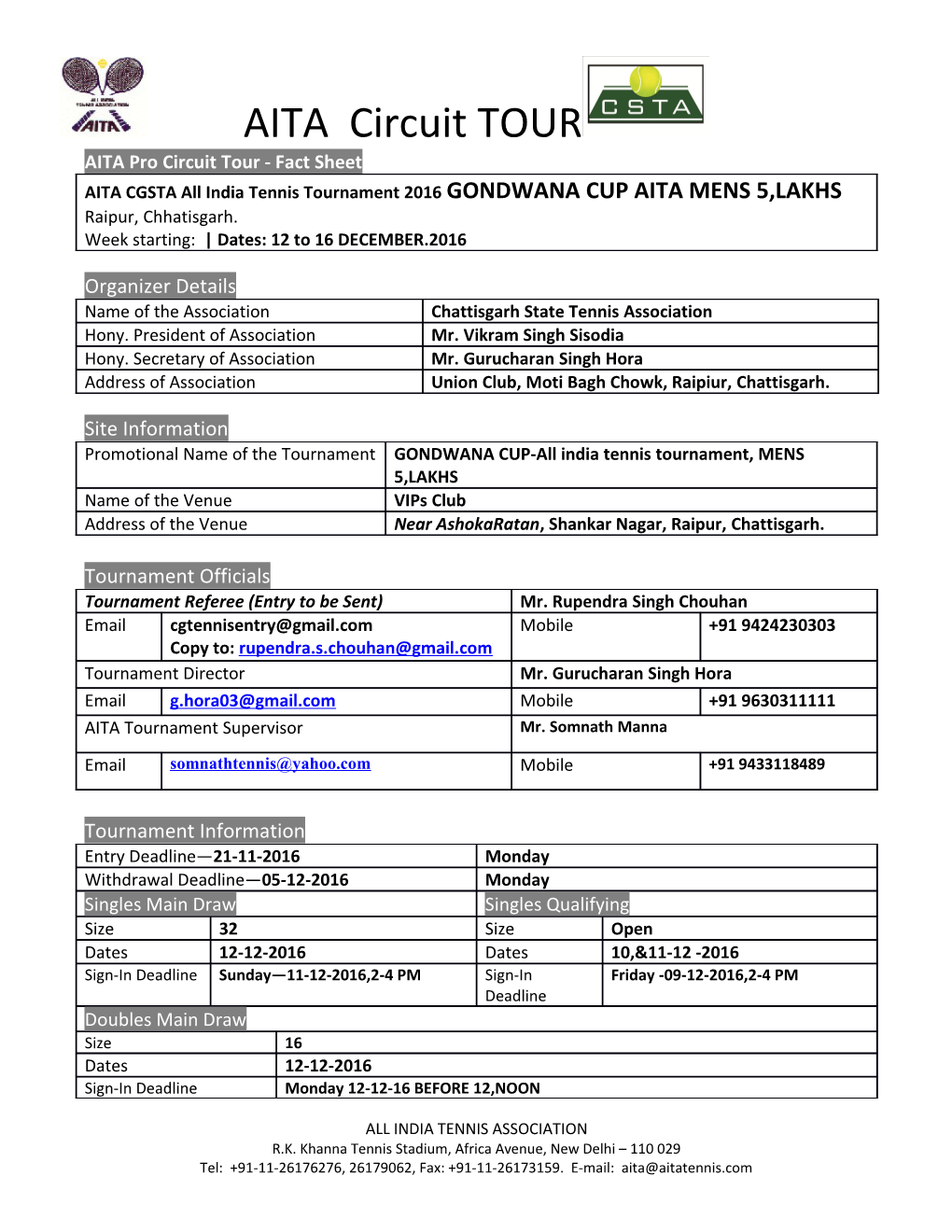 AITA Pro Circuit Tour - Fact Sheet