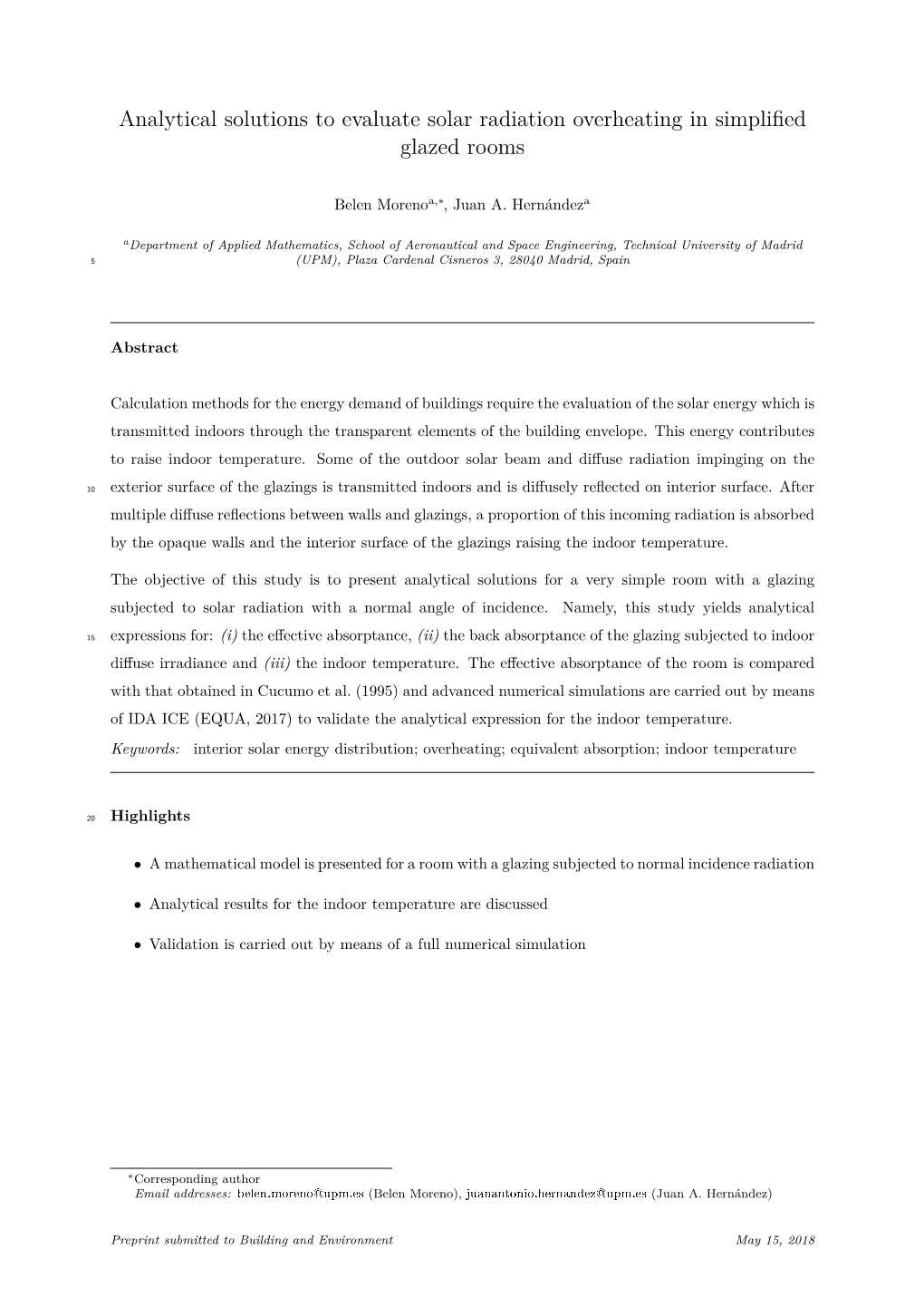 Analytical Solutions to Evaluate Solar Radiation Overheating in Simplified